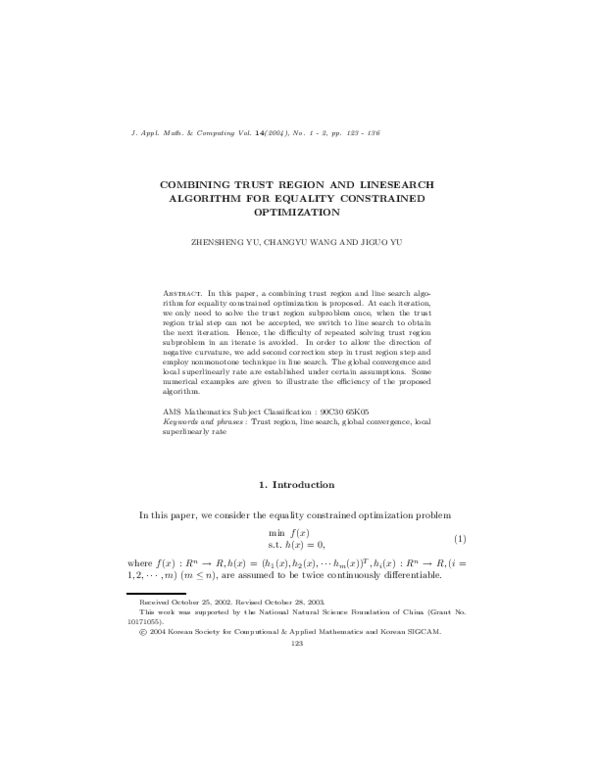 (PDF) Combining trust region and linesearch algorithm for equality ...