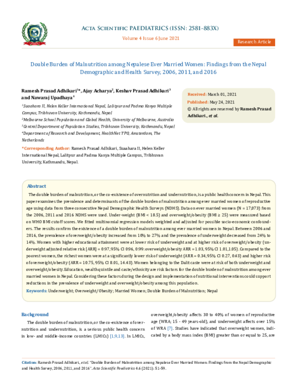 (PDF) Double Burden of Malnutrition among Nepalese Ever Married Women ...