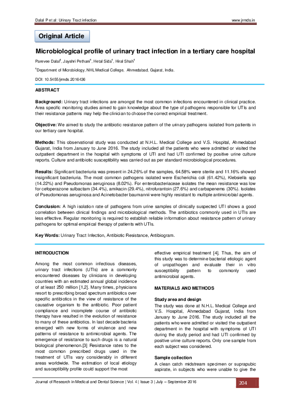 (PDF) Microbiological profile of urinary tract infection in a tertiary ...