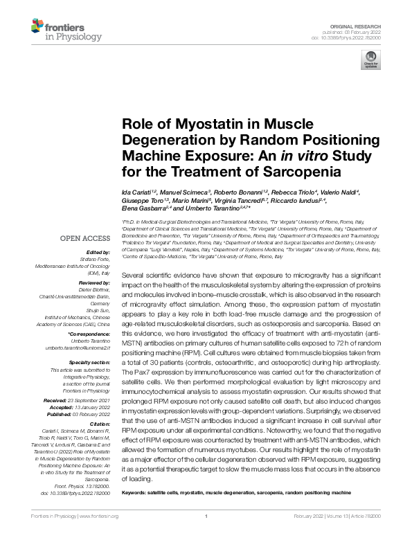 (PDF) Role of Myostatin in Muscle Degeneration by Random Positioning ...
