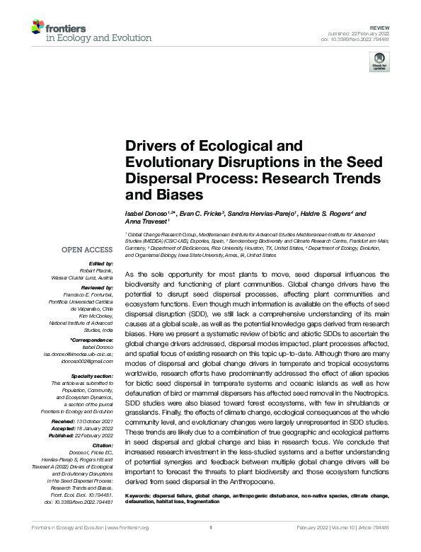 (PDF) Drivers of Ecological and Evolutionary Disruptions in the Seed ...