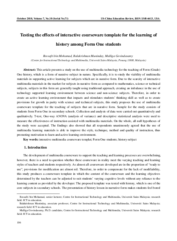 (PDF) Testing the Effects of Interactive Courseware Template for the ...