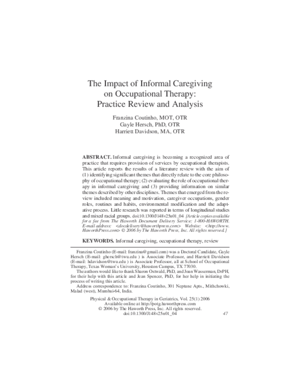 (PDF) The Impact of Informal Caregiving on Occupational Therapy ...