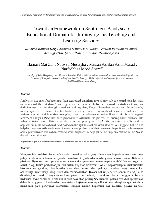 (PDF) Towards a Framework on Sentiment Analysis of Educational Domain ...