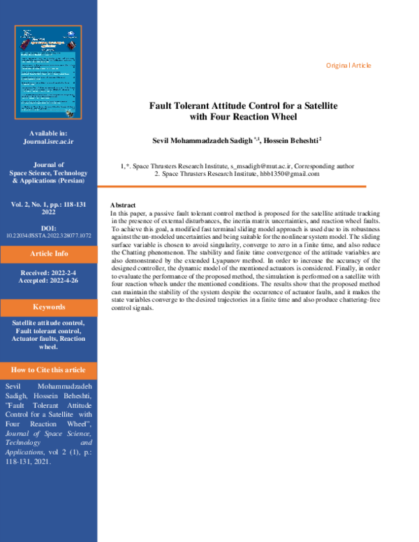 (PDF) Fault Tolerant Attitude Control for a Satellite with Four ...