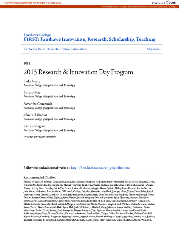 (PDF) 2015 Research & Innovation Day Program