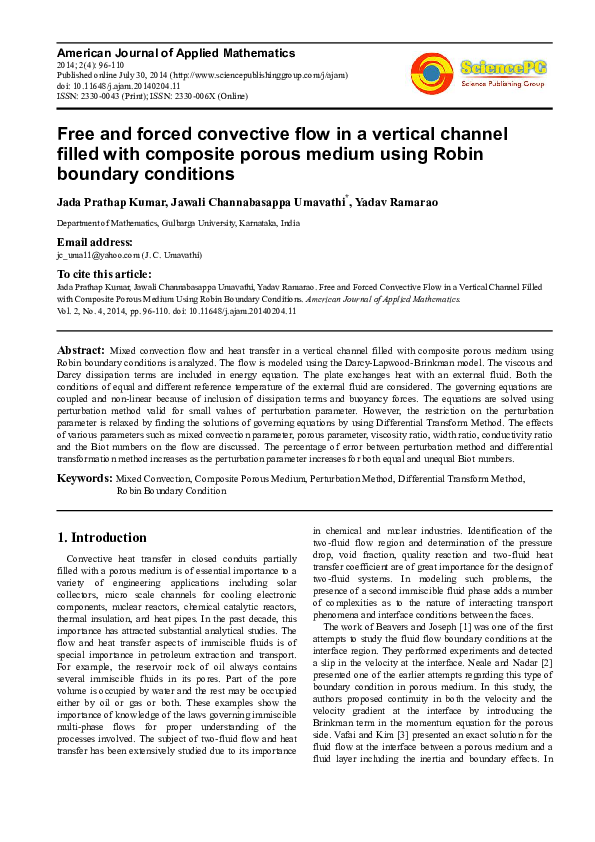 (PDF) Free and Forced Convective Flow in a Vertical Channel Filled with ...