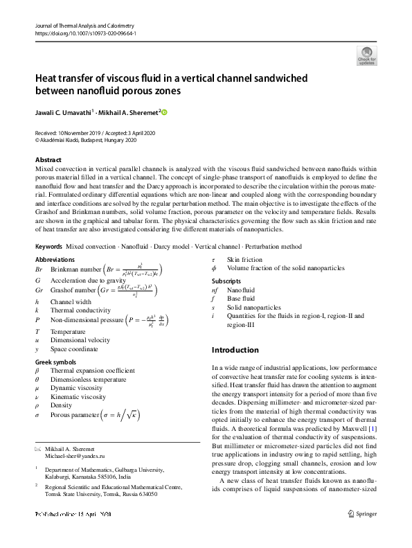 (PDF) Heat transfer of viscous fluid in a vertical channel sandwiched ...