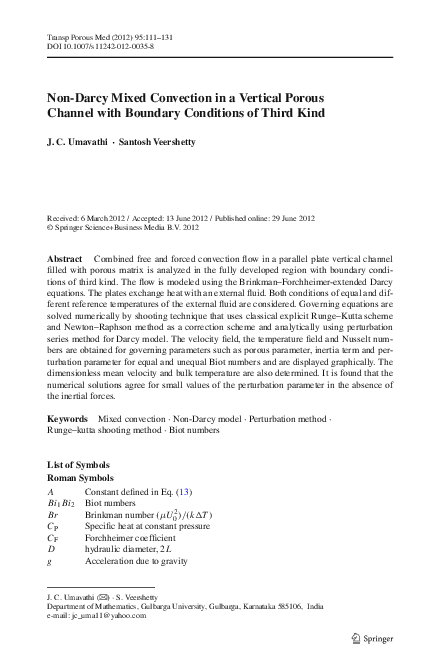 (PDF) Non-Darcy Mixed Convection in a Vertical Porous Channel with ...