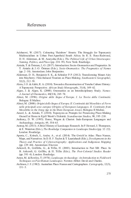 (PDF) Place Names: Approaches and Perspectives in Toponymy and ...