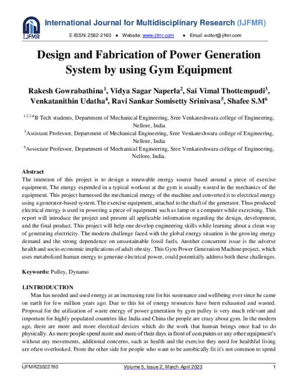 (PDF) Design and Fabrication of Power Generation System by using Gym ...