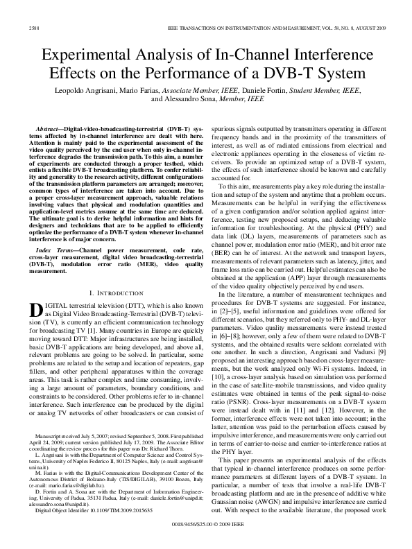 (PDF) Experimental Analysis of In-Channel Interference Effects on the ...