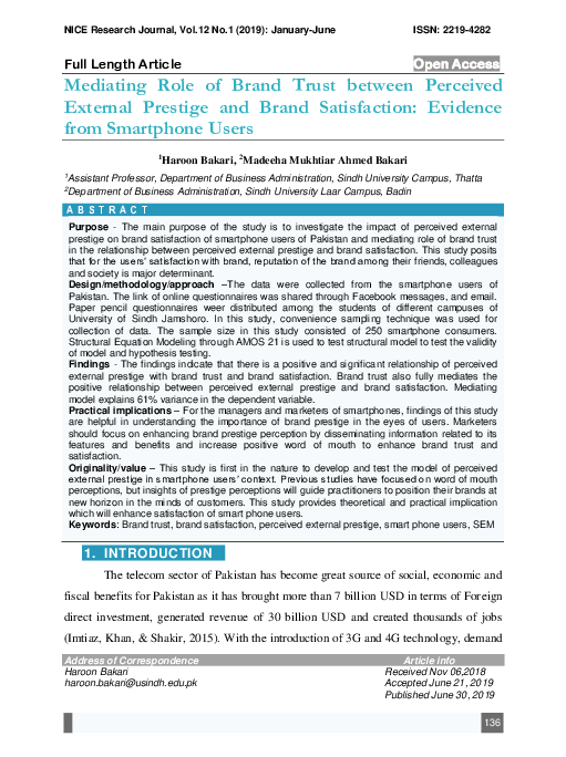 (PDF) Mediating Role of Brand Trust between Perceived External Prestige ...