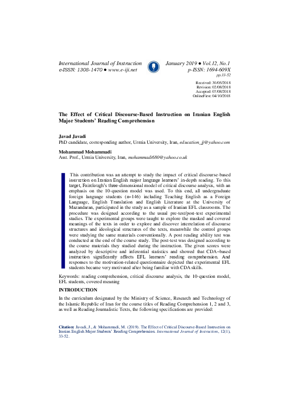 (PDF) The Effect of Critical Discourse-Based Instruction on Iranian ...