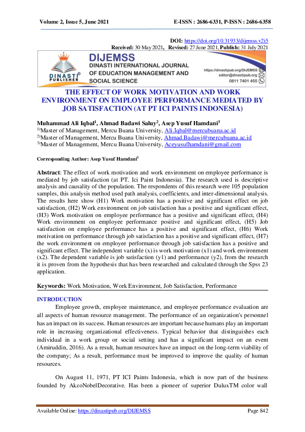 (PDF) The Effect of Work Motivation and Work Environment on Employee ...
