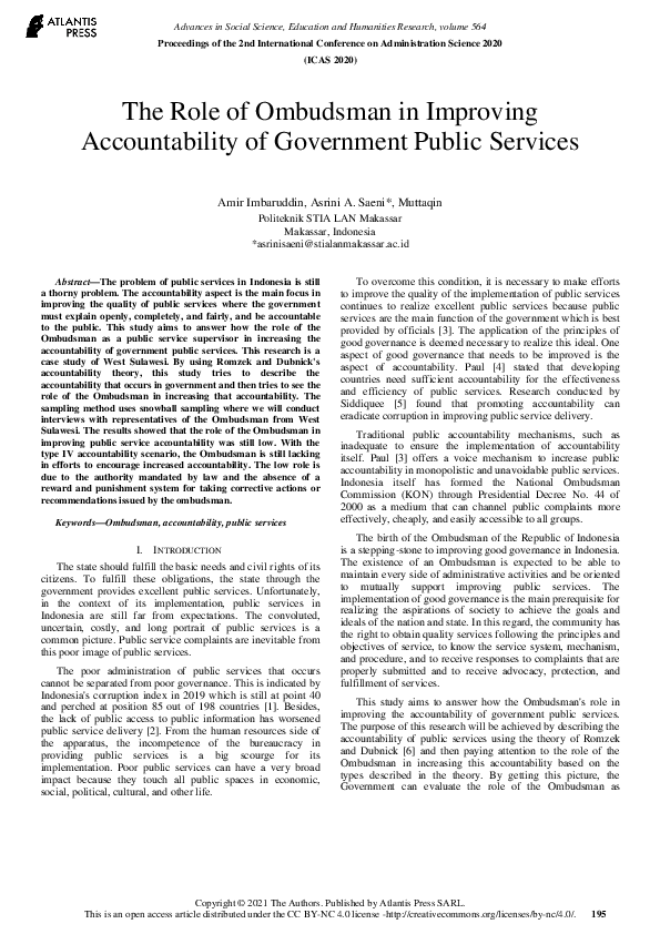 (PDF) The Role of Ombudsman in Improving Accountability of Government ...