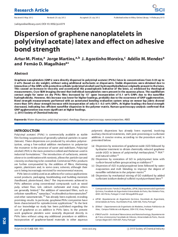 (PDF) Dispersion of graphene nanoplatelets in poly(vinyl acetate) latex