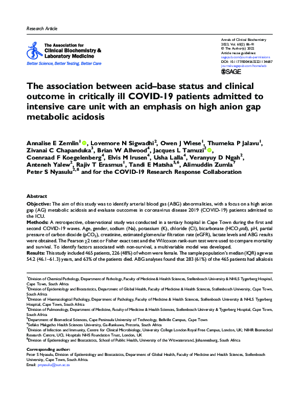 (PDF) The association between acid–base status and clinical outcome in ...