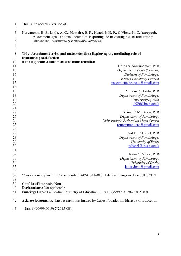 (PDF) Attachment styles and mate-retention: Exploring the mediating ...