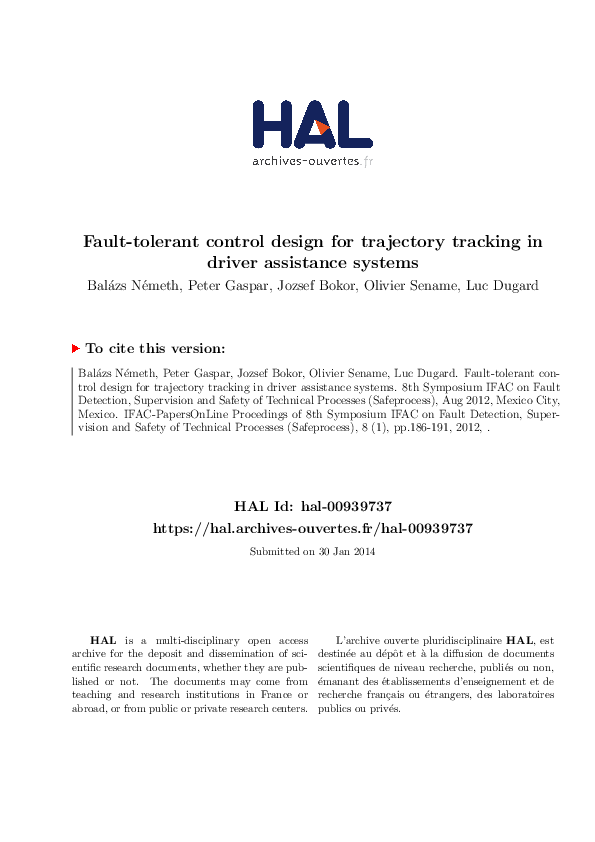 (PDF) Fault-Tolerant Control Design for Trajectory Tracking in Driver ...