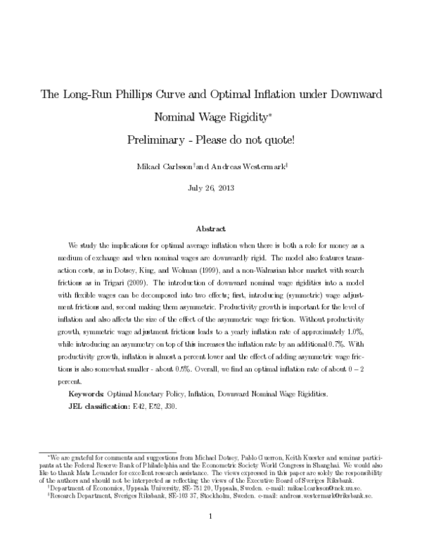 (PDF) The Long-Run Phillips Curve and Optimal In‡ation under Downward ...