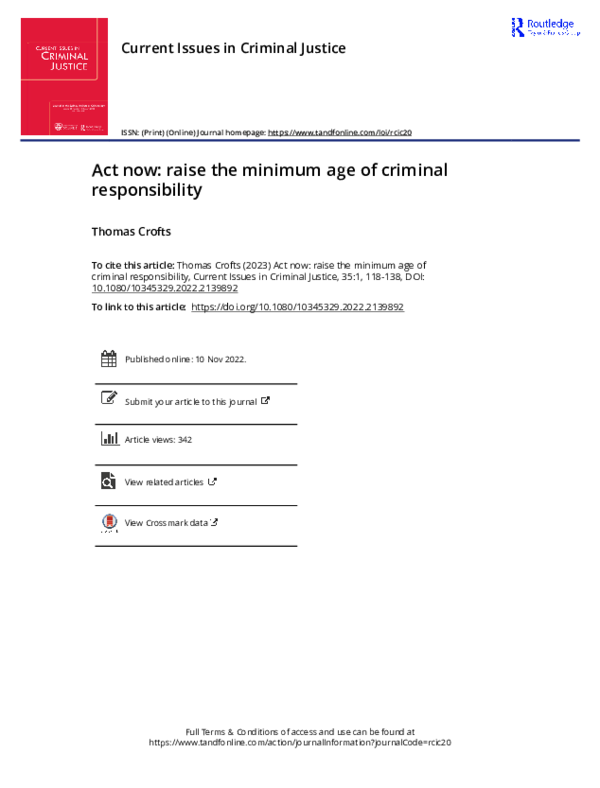 (PDF) Act now: raise the minimum age of criminal responsibility