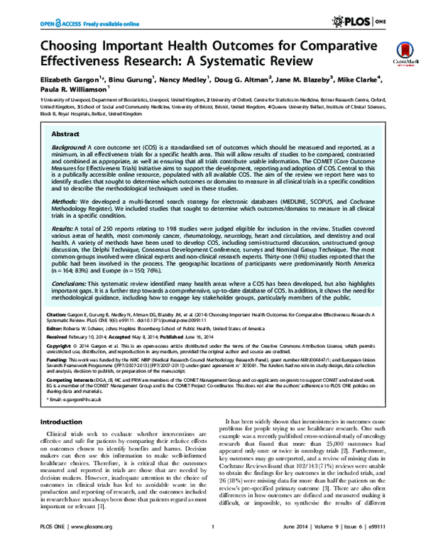 (PDF) Choosing Important Health Outcomes for Comparative Effectiveness ...