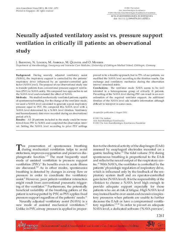 (PDF) Neurally adjusted ventilatory assist vs. pressure support
