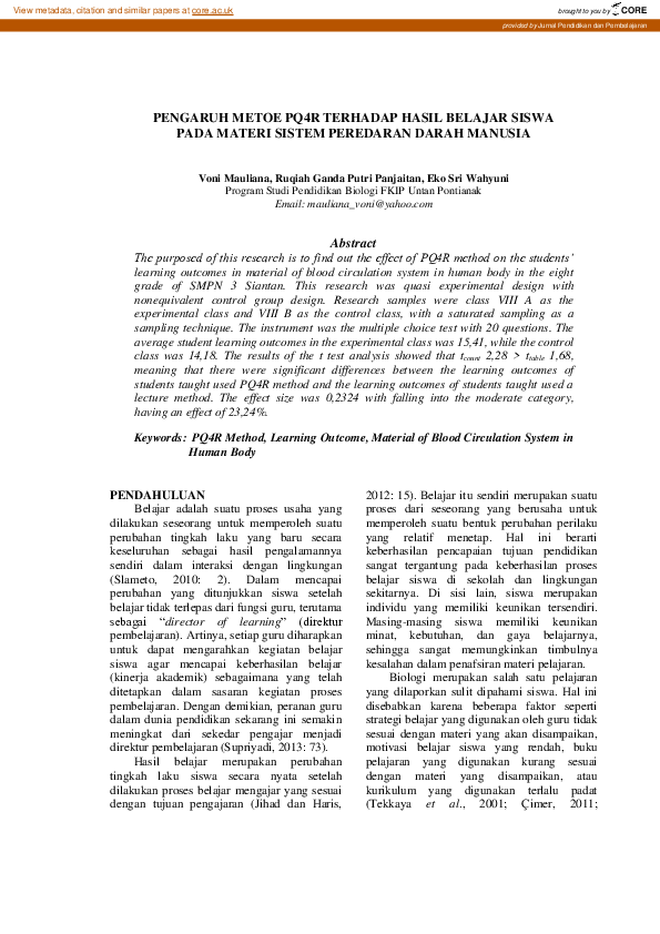 (PDF) Pengaruh Metoe PQ4R Terhadap Hasil Belajar Siswa Pada Materi ...