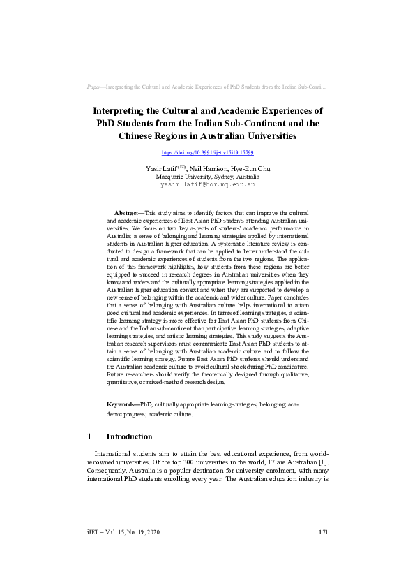 (PDF) Interpreting the Cultural and Academic Experiences of PhD 