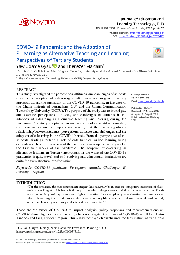 (PDF) COVID-19 Pandemic and the Adoption of E-Learning as Alternative ...