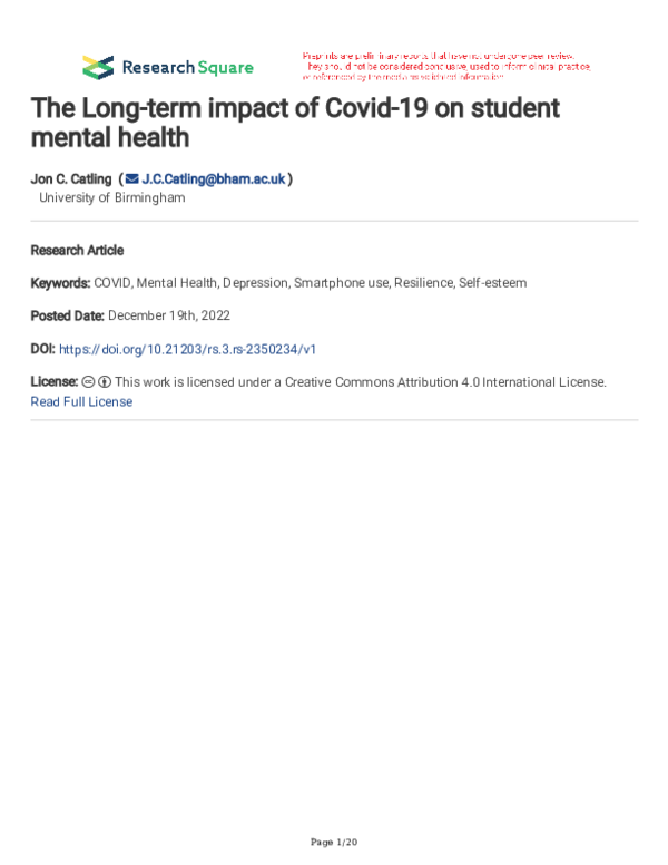 (PDF) The Long-term impact of Covid-19 on student mental health