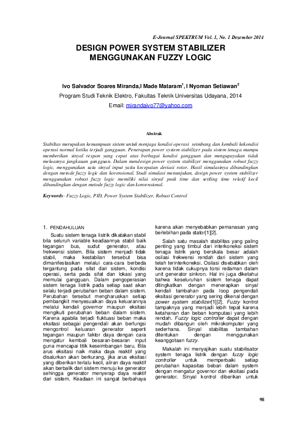 (PDF) Design Power System Stabilizer Menggunakan Fuzzy Logic