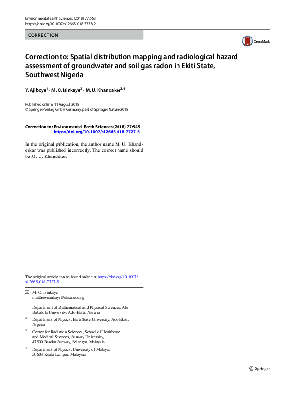 (PDF) Correction to: Spatial distribution mapping and radiological ...