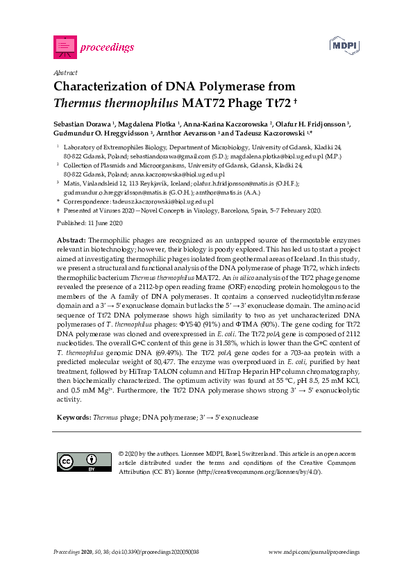 (PDF) Characterization of DNA Polymerase from Thermus thermophilus ...