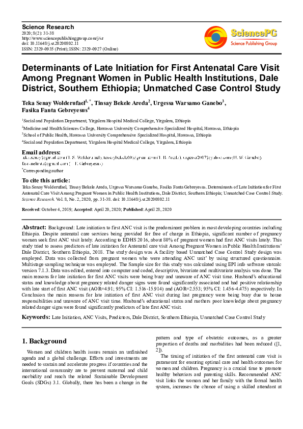 (PDF) Determinants of Late Initiation for First Antenatal Care Visit ...