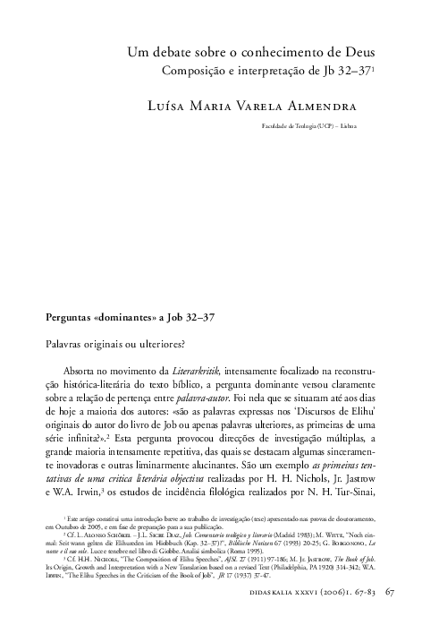 Um debate sobre o conhecimento de Deus: composição e interpretação de Jb 32–37