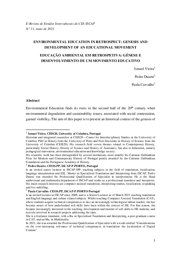 (PDF) ENVIRONMENTAL EDUCATION IN RETROSPECT: GENESIS AND DEVELOPMENT OF ...