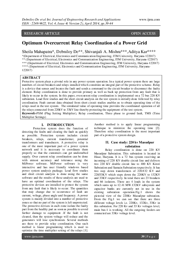 (PDF) Optimum Overcurrent Relay Coordination of a Power Grid