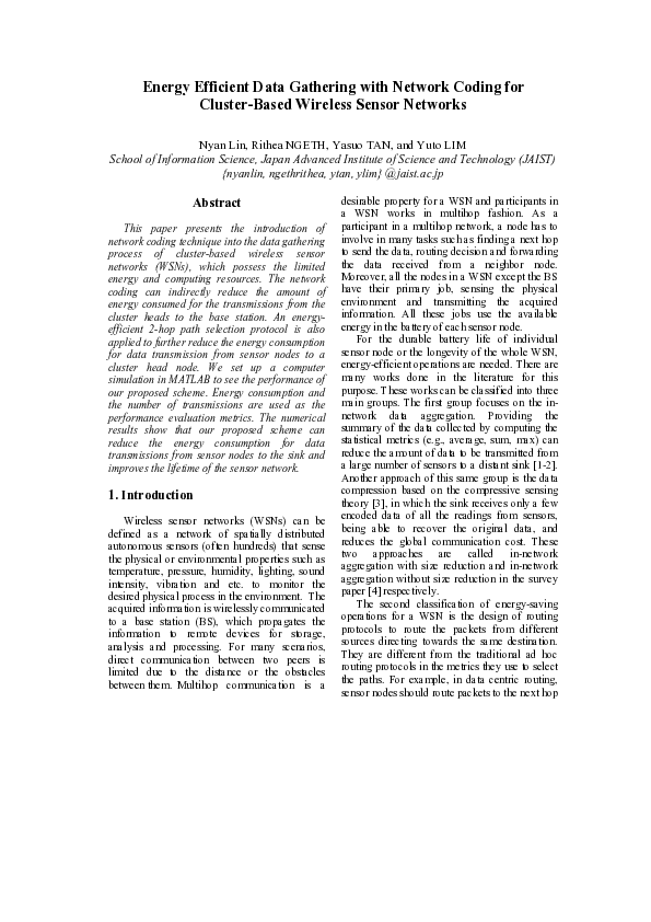 (PDF) Energy Efficient Data Gathering with Network Coding for Cluster ...