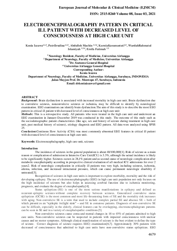 (PDF) Electroencephalography Pattern in Critical Ill Patient with Decreased Level of