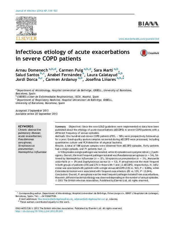 (PDF) Infectious etiology of acute exacerbations in severe COPD patients