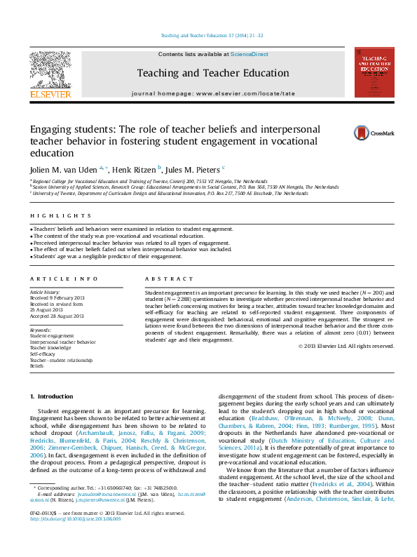 (PDF) Engaging students: The role of teacher beliefs and interpersonal ...