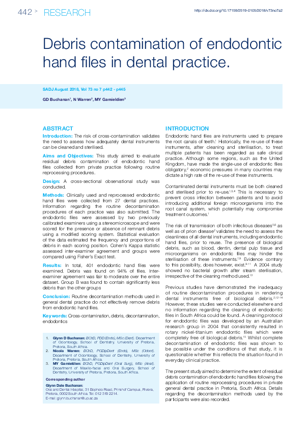 (PDF) Debris contamination of endodontic hand files in dental practice