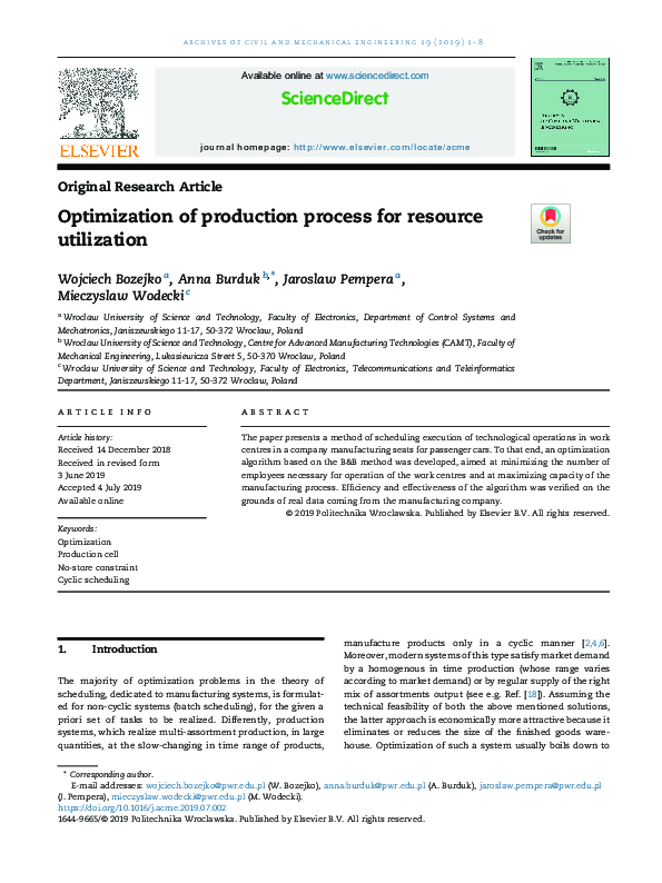 (PDF) Optimization of production process for resource utilization