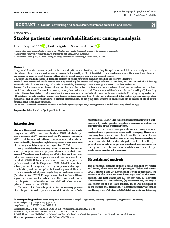 (PDF) Stroke patients' neurorehabilitation: concept analysis