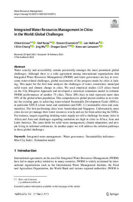 (PDF) Integrated Water Resources Management in Cities in the World ...