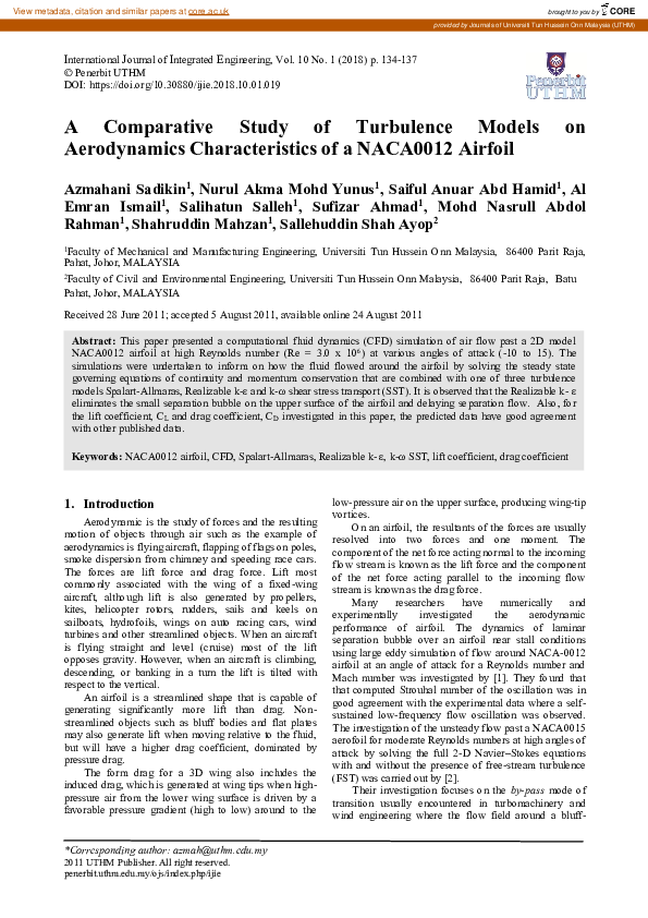 (PDF) A Comparative Study of Turbulence Models on Aerodynamics ...
