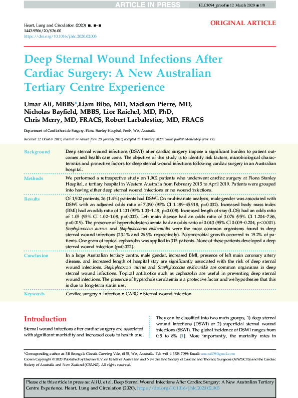 (PDF) Deep Sternal Wound Infections After Cardiac Surgery: A New ...