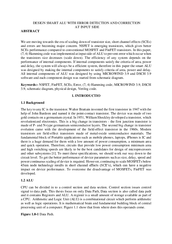 (PDF) DESIGN SMART ALU WITH ERROR DETECTION AND CORRECTION AT INPUT SIDE
